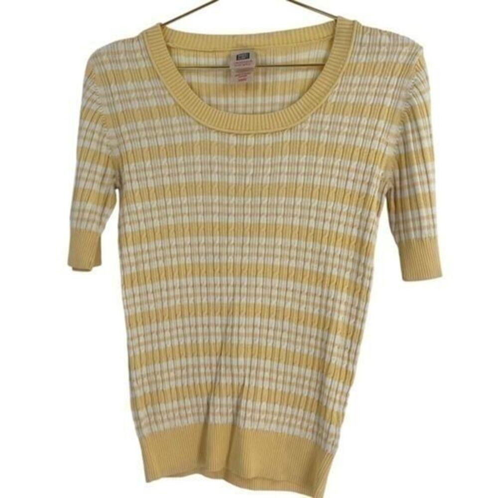 Faded Glory Yellow White Striped short sleeve Sweater Top sweater